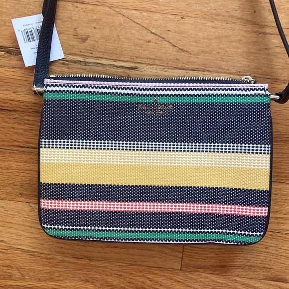 NWT Kate Spade Triple Gusset Crossbody Purse w Jackson Boardwalk Stripes Pattern - Picture 2 of 8